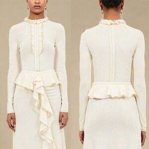 NWT Ulla Johnson Asha Wool Ruffle Long Sleeves Top Women's Pearl Size: Large